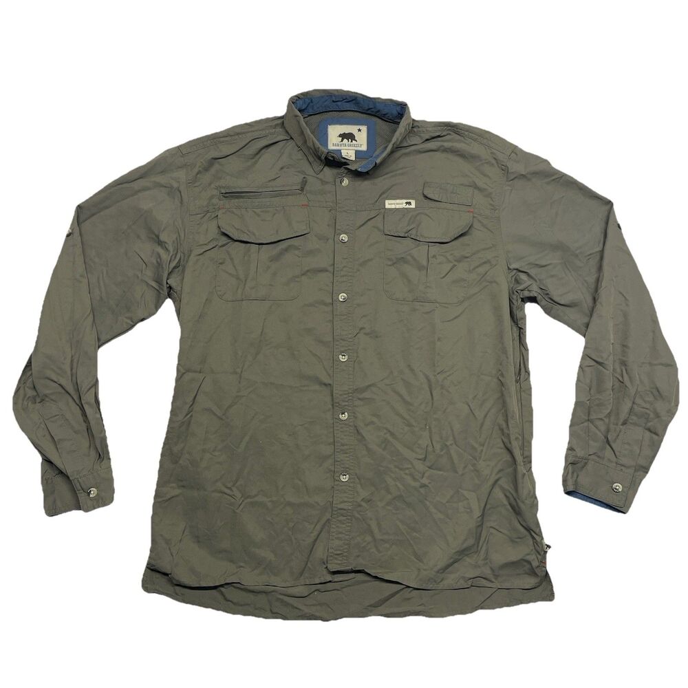Dakota Grizzly Men's LARGE Long Sleeve Vented Flap Pocket Button Up Green